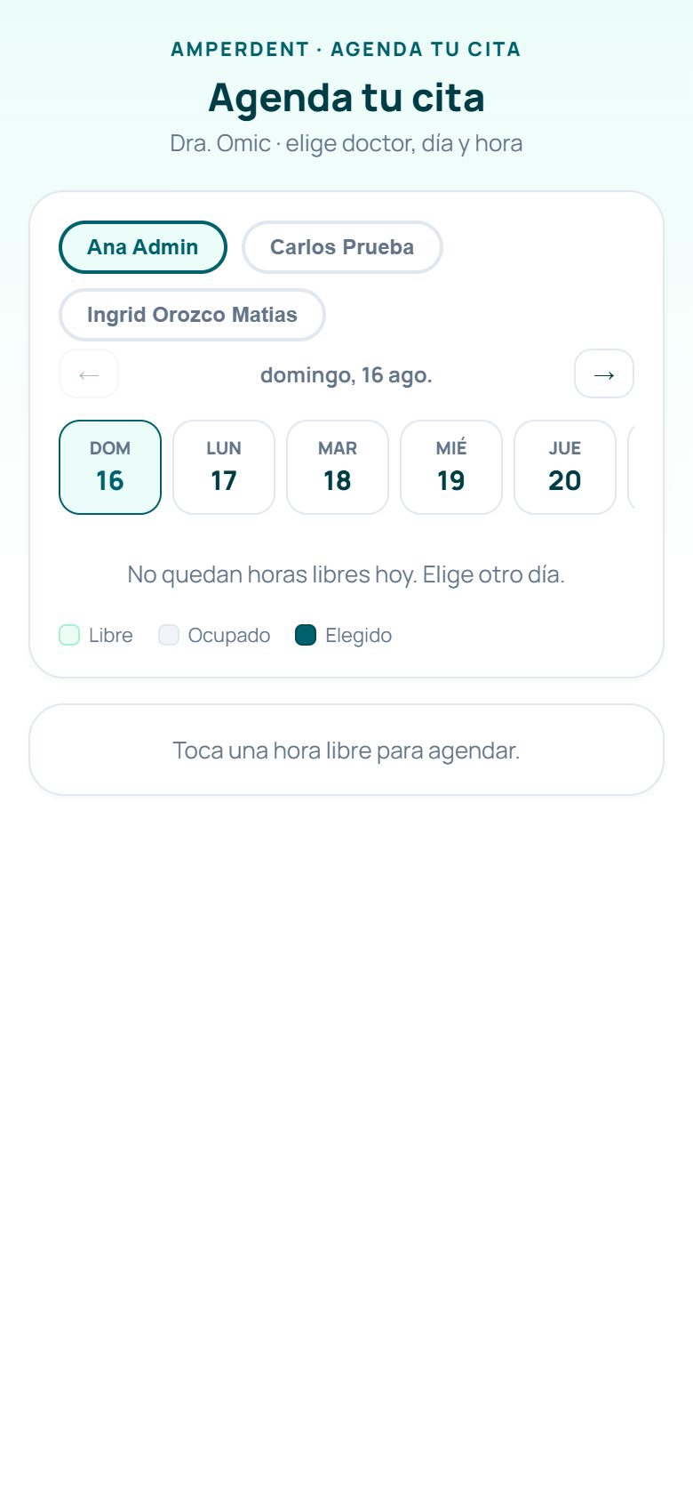 Pantalla de reserva pública que el paciente abre desde su celular.